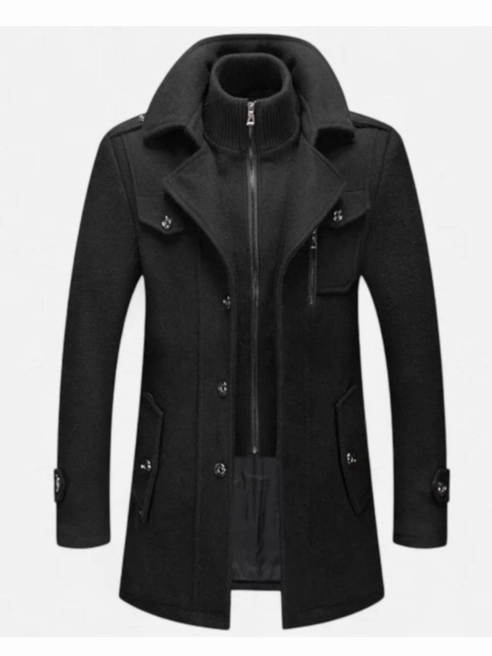 Ancient World | Men's Winter Coat in Mixed Wool with Double Collar